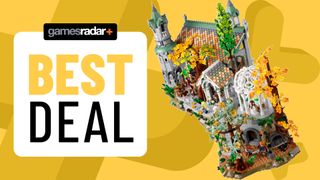 A constructed Lego Rivendell beside a 'best deal' badge with the GamesRadar+ logo