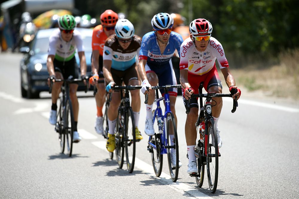 Tour de France stage 16 breakaway: Lars Bak (Dimension Data), Paul Ourselin (Total Direct Energie), Lukasz Wisniowski (CCC), Alexis Gougeard (AG2R La Mondiale), Stephane Rossetto (Cofidis).
