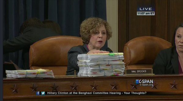 Rep. Susan Brooks questions Hillary Clinton about her emails during a Benghazi Committee hearing.