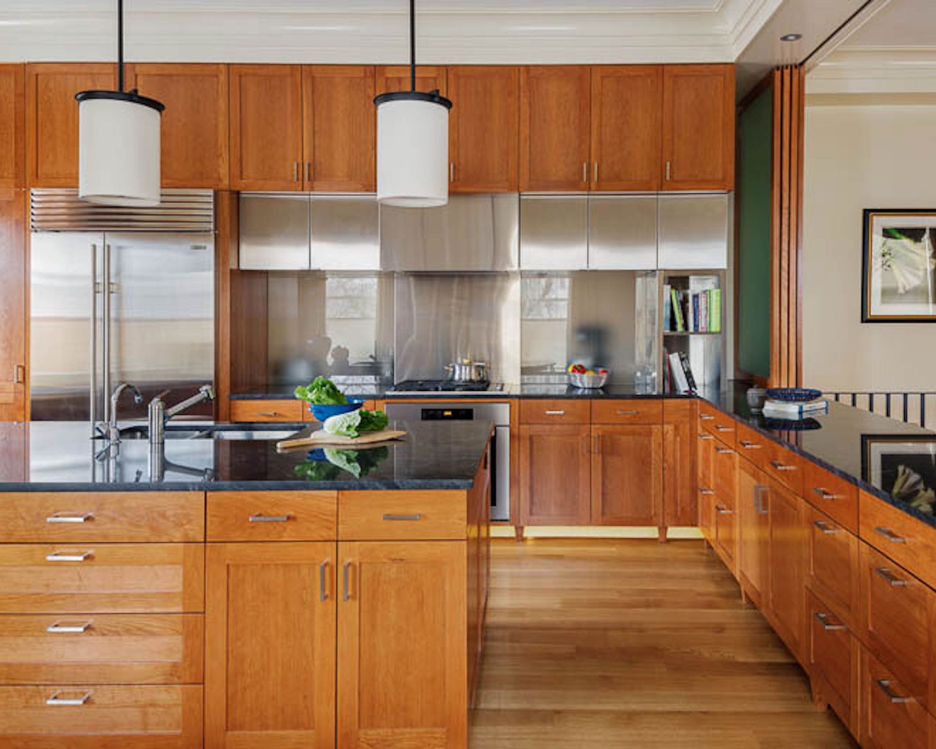 Traditional wood kitchen with stainless steel appliances