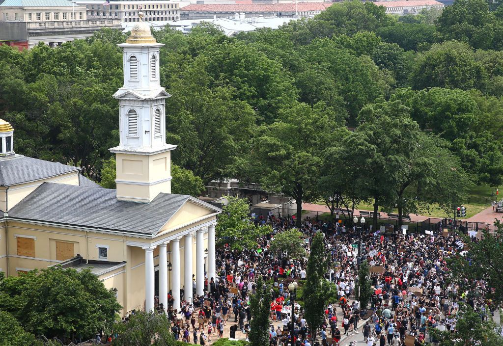 Protesters outside of St. John&amp;#039;s Church.