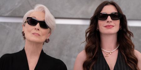 Meryl Streep as Miranda Priestly and Anne Hathaway as Andrea Sachs
