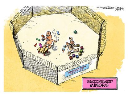 Political cartoon immigration Obama Boehner
