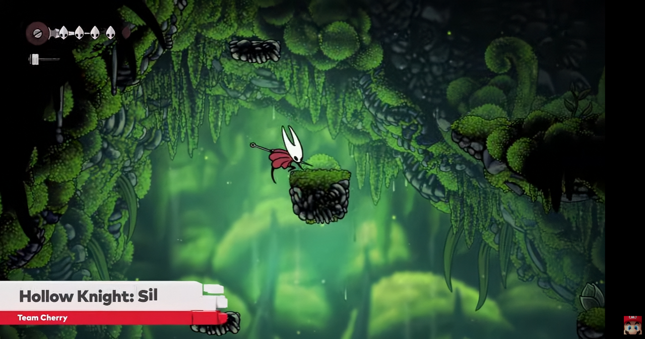 Several images of Hornet from Hollow Knight: Silksong doing some flips and jumps.