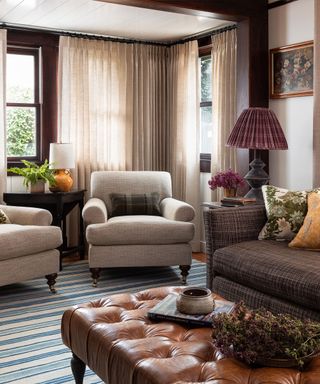Brown living room with seating