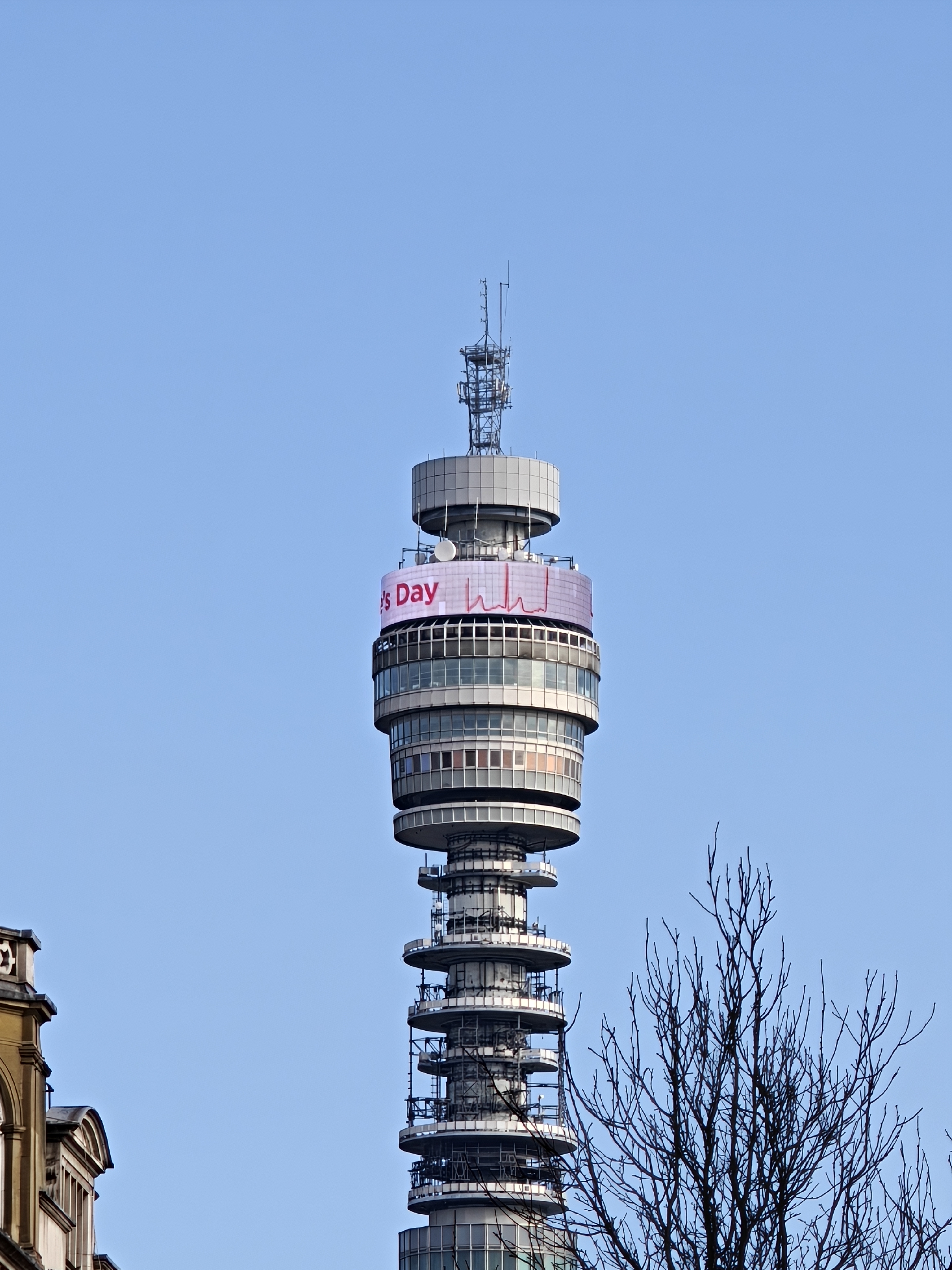 Close up of the top of the BT tower in London