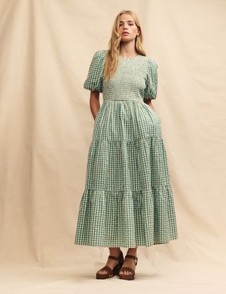 Green Gingham Tiered Charlie Midi Dress