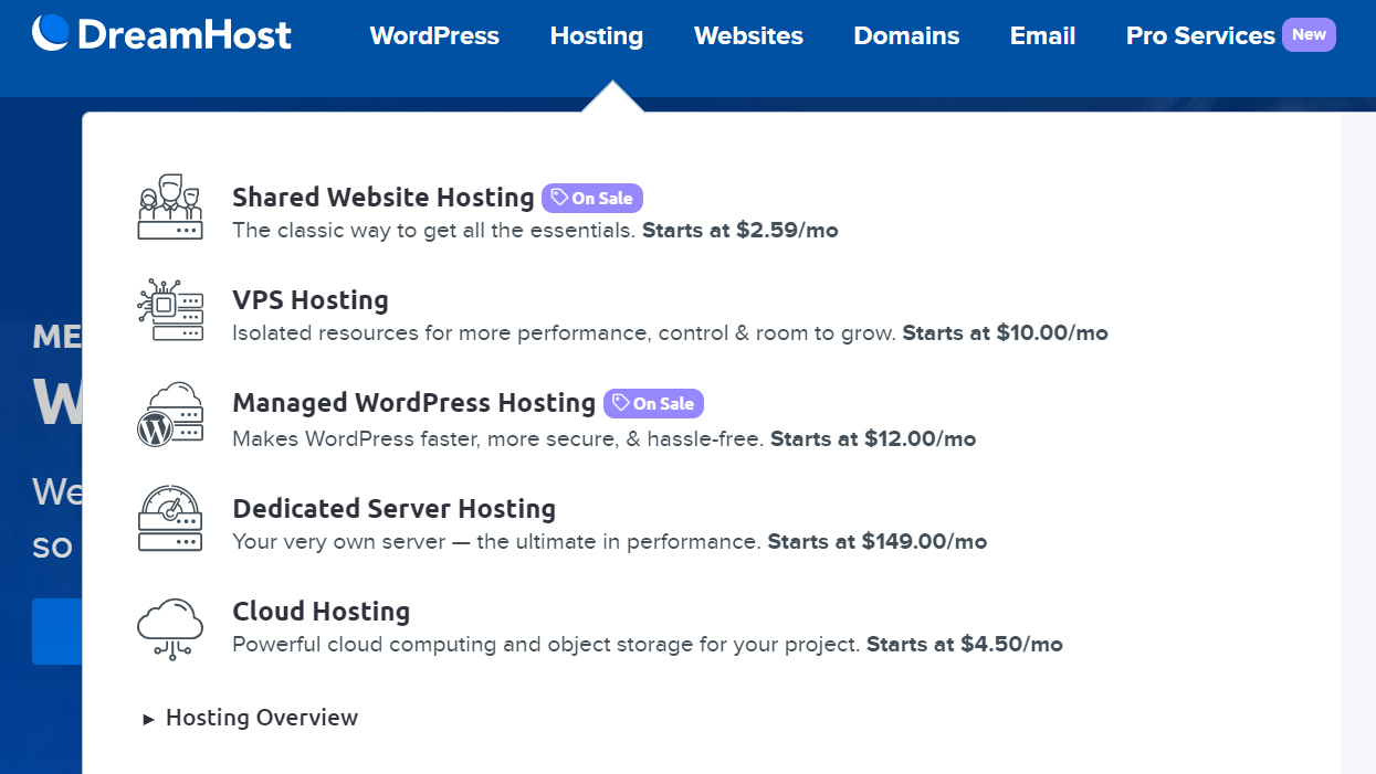 DreamHost-Hosting-Typen