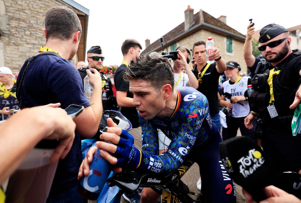 GEVREYCHAMBERTIN FRANCE JULY 05 Wout Van Aert of Belgium and Team Visma Lease a Bike reacts after the 111th Tour de France 2024 Stage 7 a 253km individual time trial stage from NuitsSaintGeorges to GevreyChambertin UCIWT on July 05 2024 in GevreyChambertin France Photo by Guillaume Horcajuelo PoolGetty Images