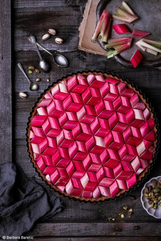 A bright pink rhubarb tart