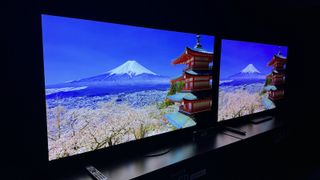 Panasonic Z95A OLED TV photographed on a stand at CES 2024