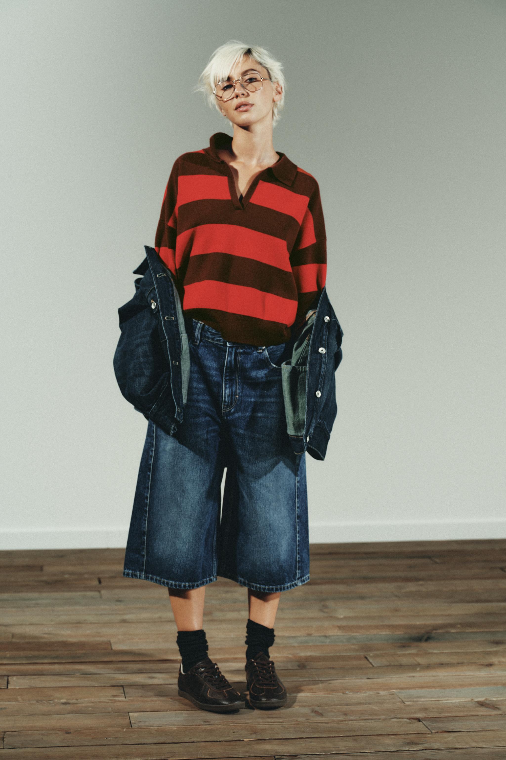 Striped Knit Polo Sweater