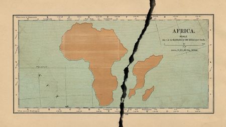 Photo collage of a map of Africa, split across the tectonic plates