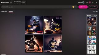Bing Image Creator with batman baking a cake art prompt