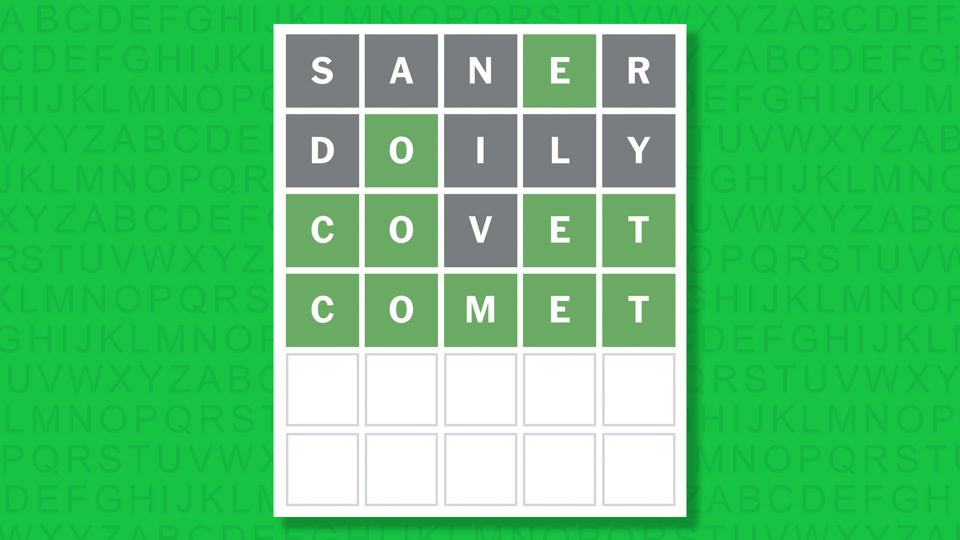 NYT Wordle answer for game 1745 on a green background