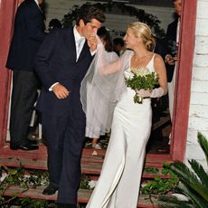 An image of Carolyn Bessette Kennedy in her Narciso Rodriguez wedding dress, which she wore to marry JFK Jr in 1996.