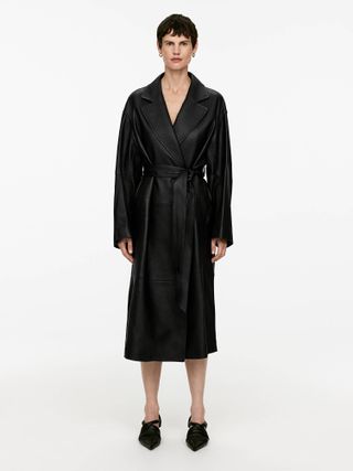 Belted Leather Coat - Black - Arket