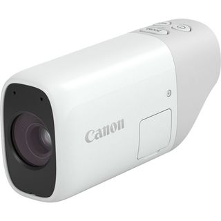 Canon PowerShot Zoom pocket-sized camera angled front view on white background