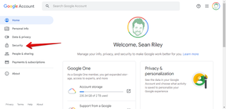 Google account page in Chrome