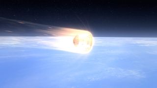 Artist's rendition of SpaceX's Dragon spacecraft as it returns to Earth. Dragon's PICA-X heat shield protects the vehicle as it returns to Earth like a burning comet. 