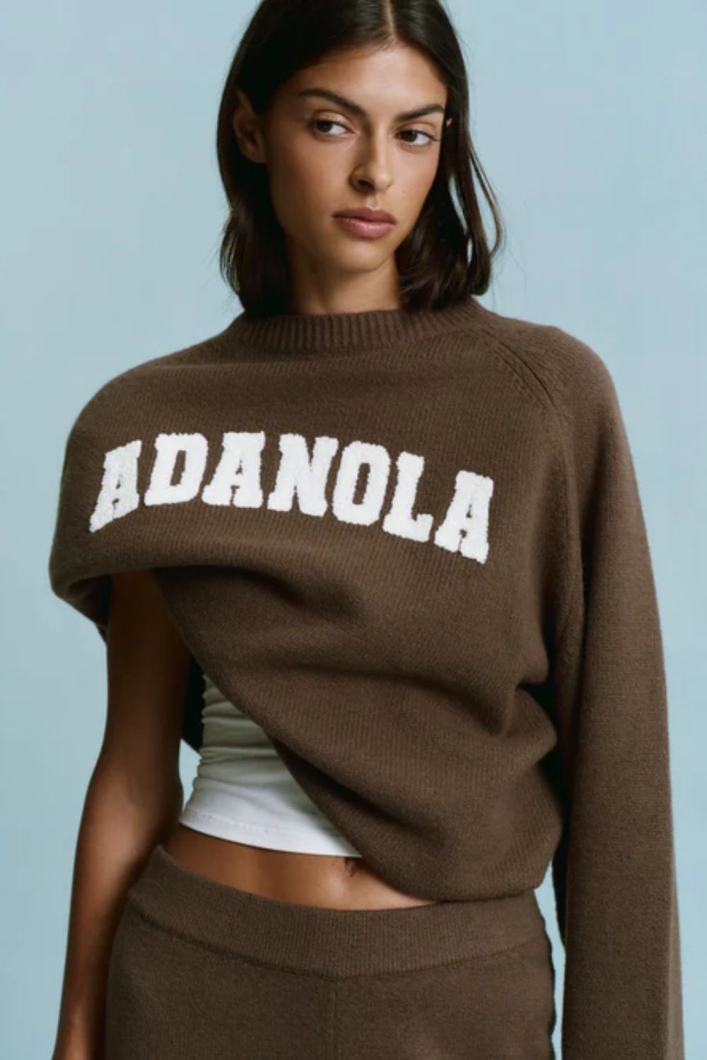 Varsity Boucle Oversized Knit Sweatshirt - Dark Cocoa Brown/marshmallow White