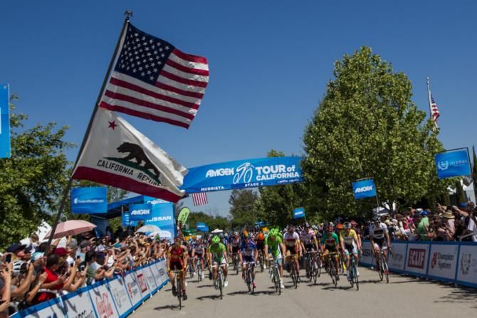 The race leaves the start for stage 2 of the Tour of California.
