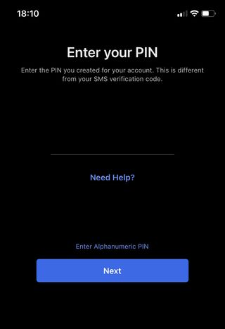 A screenshot of the PIN creation page in the Signal iOS app.