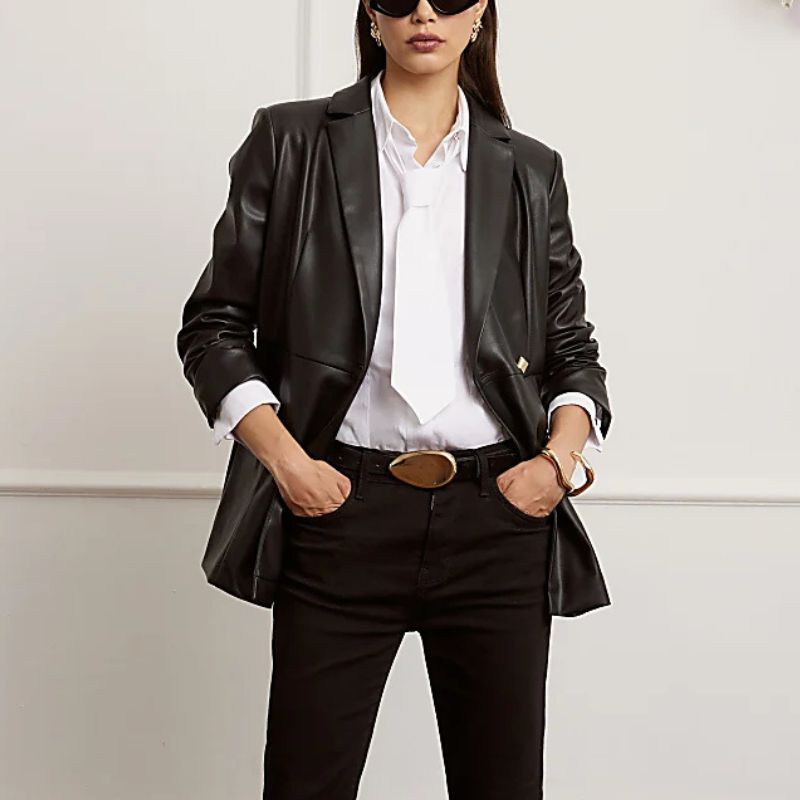 River Island , Black Faux Leather Fitted Blazer