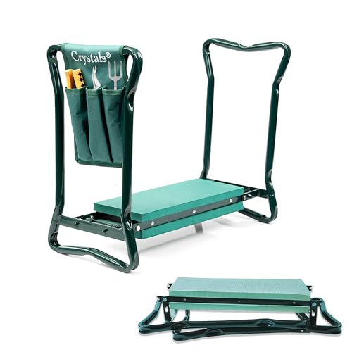 Crystals Garden Kneeler Seat With Handles and Tool Bag - Multi-Use 2 in 1 Foldable Eva Foam Padded Portable Lightweight Gardening Kneeler Stool for Garden
