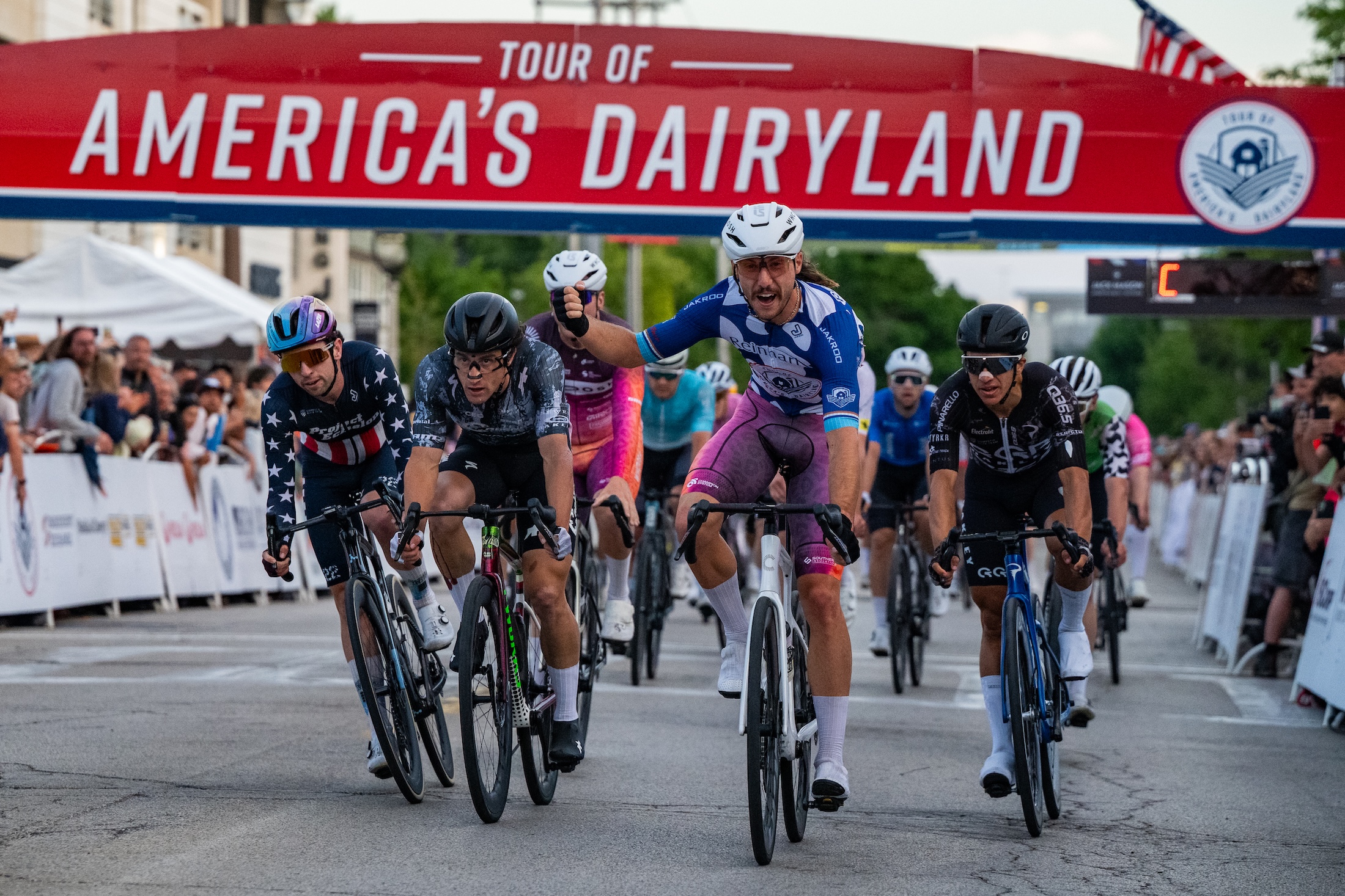 Wearing the Tour of America's Dairyland leader's jersey, George Jackson wins the second stop of the American Criterium Cup in Milwaukee, Wisconsin