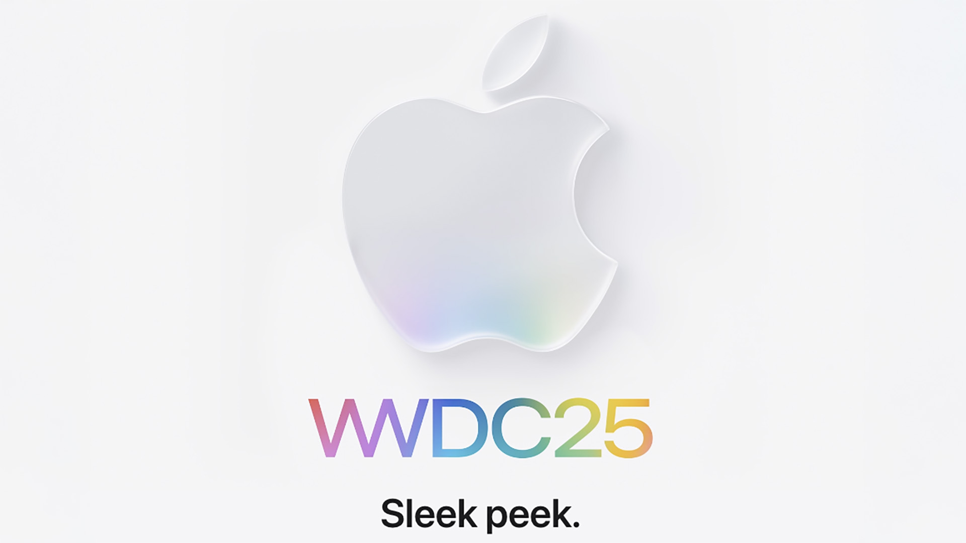 WWDC 25 invite with colourful Apple logo on a white background, including the words "sleek peek"