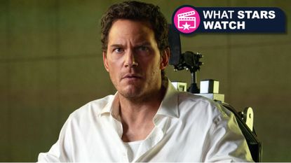 Chris Pratt strapped to a metal chair