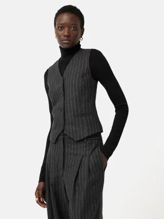 Jigsaw Pinstripe Wool Blend Tailored Waistcoat, Grey