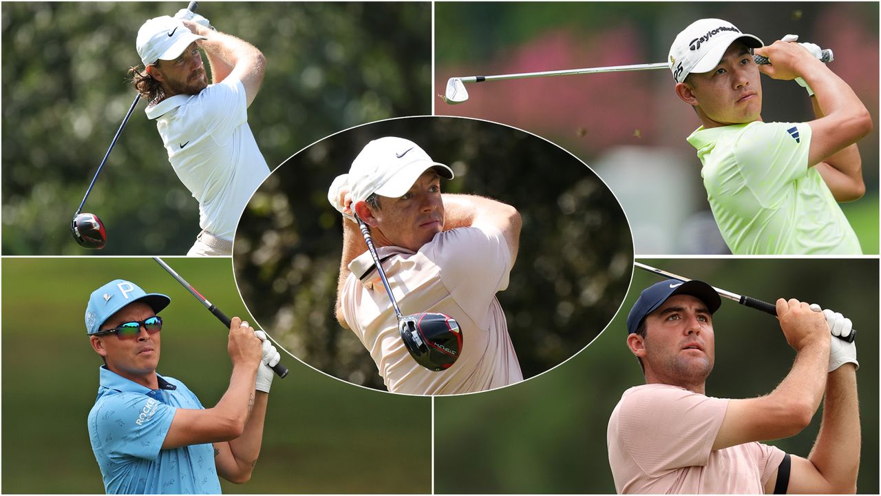 Five golfers in a montage