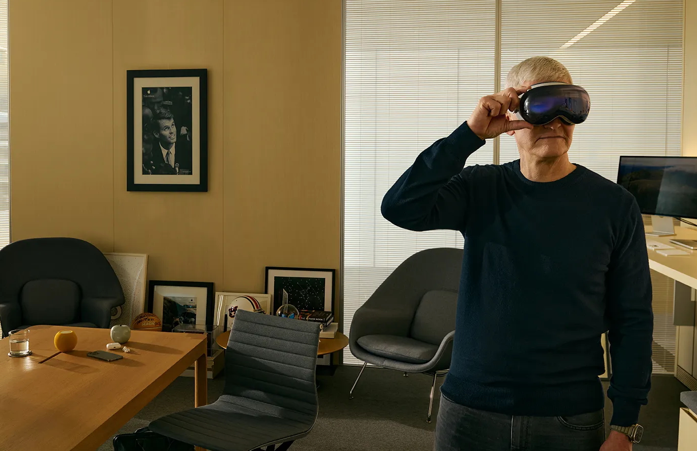 Apple CEO Tim Cook wearing the Vision Pro headset