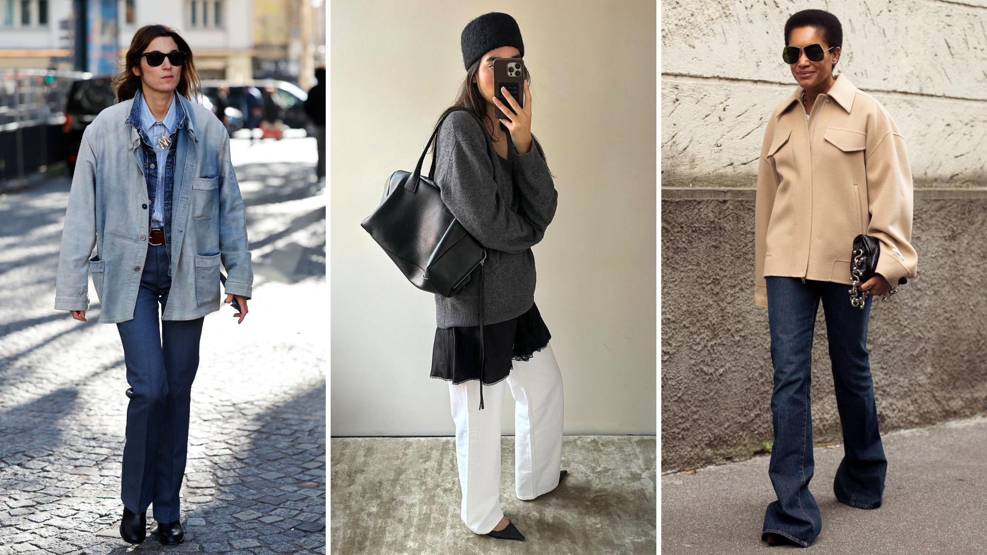3 women styling denim for AW25