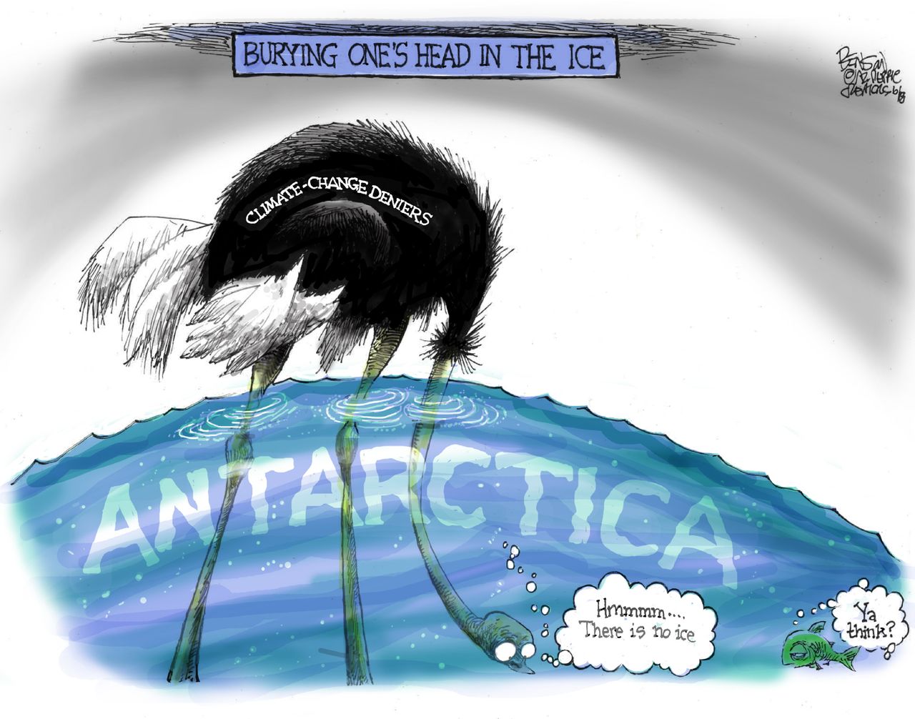 Editorial Cartoon U.S. climate change deniers Antarctica ostrich