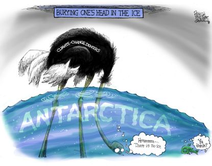 Editorial Cartoon U.S. climate change deniers Antarctica ostrich
