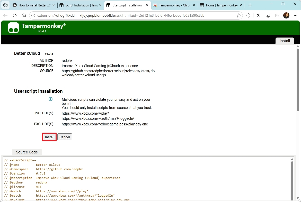 Install Better xCloud script