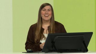 Microsoft's Kayla Cinnamon demos the Surface RTX Spark on stage at Build 2026.