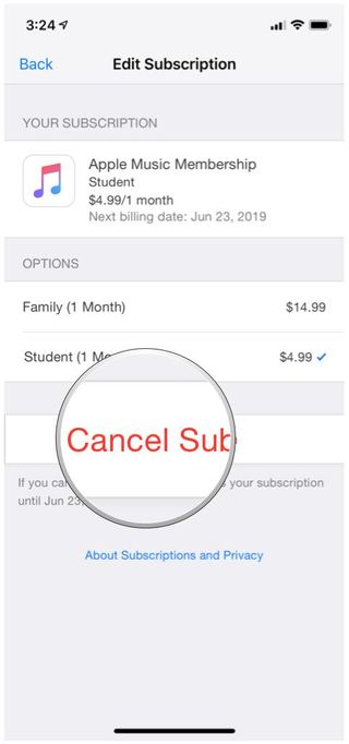 Select Cancel Apple Music Subscription