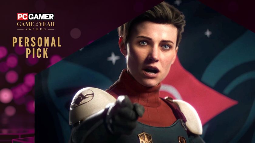 Outer Worlds 2 Captain Zane pointing at camera exhorting viewer with "Personal Pick" frame overlaid