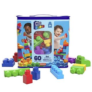 Mega Bloks Big Building Bag Building Set With 60 Big and Colorful Building Blocks, and 1 Storage Bag, Toy Gift Set for Ages 1 and Up, Dch55
