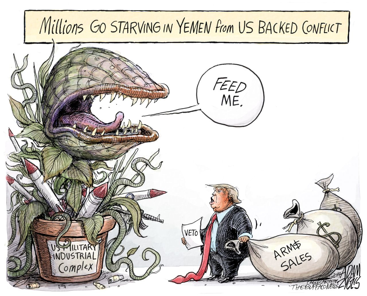 Political&amp;amp;nbsp;Cartoon&amp;amp;nbsp;U.S. Trump Yemen war starvation army little shop of horrors