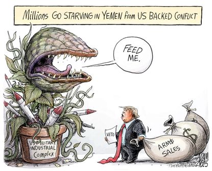 Political&nbsp;Cartoon&nbsp;U.S. Trump Yemen war starvation army little shop of horrors