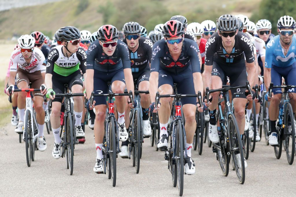 BRIVIESCA SPAIN AUGUST 04 LR Pavel Sivakov of Russia Salvatore Puccio of Italy and Team INEOS Grenadiers Chad Haga of United States and Team DSM during the 43rd Vuelta a Burgos 2021 Stage 2 a 175km stage from Tardajos to Briviesca VueltaBurgos BurgosCycling CapitalMundialdelCiclismo on August 04 2021 in Briviesca Spain Photo by Gonzalo Arroyo MorenoGetty Images