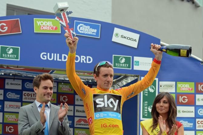 Bradley Wiggins (Team Sky) in the leader's jersey at the Tour of Britain