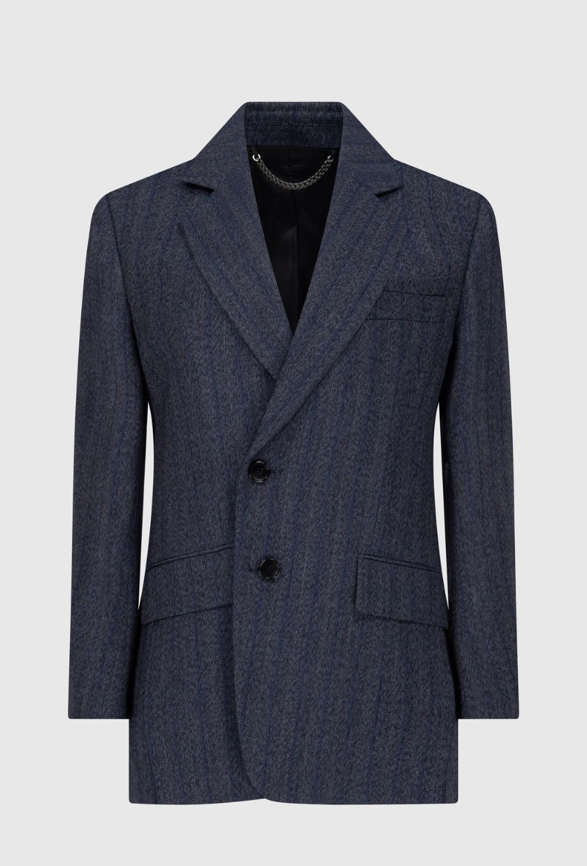 Victoria Beckham, Split Collar Jacket In Blue Melange