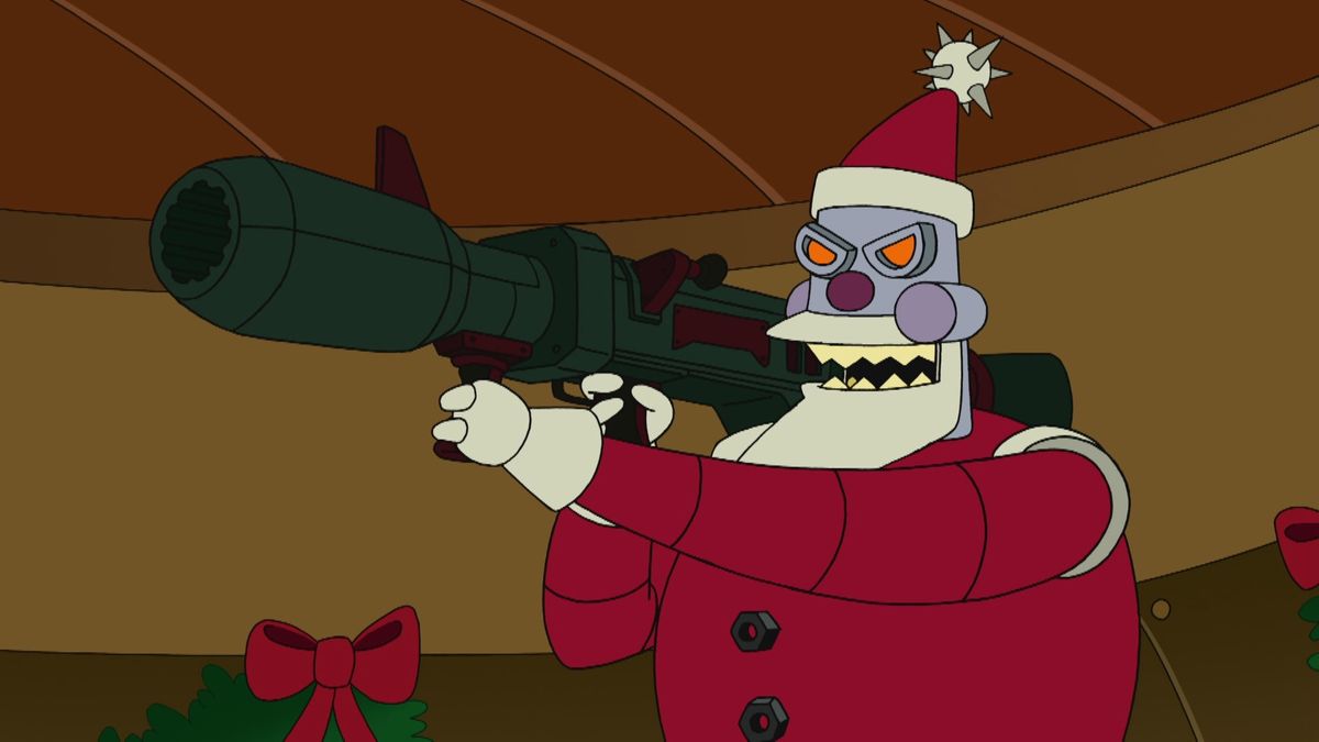 Best Christmas TV episodes: Santa holding a missile launcher during Futurama.