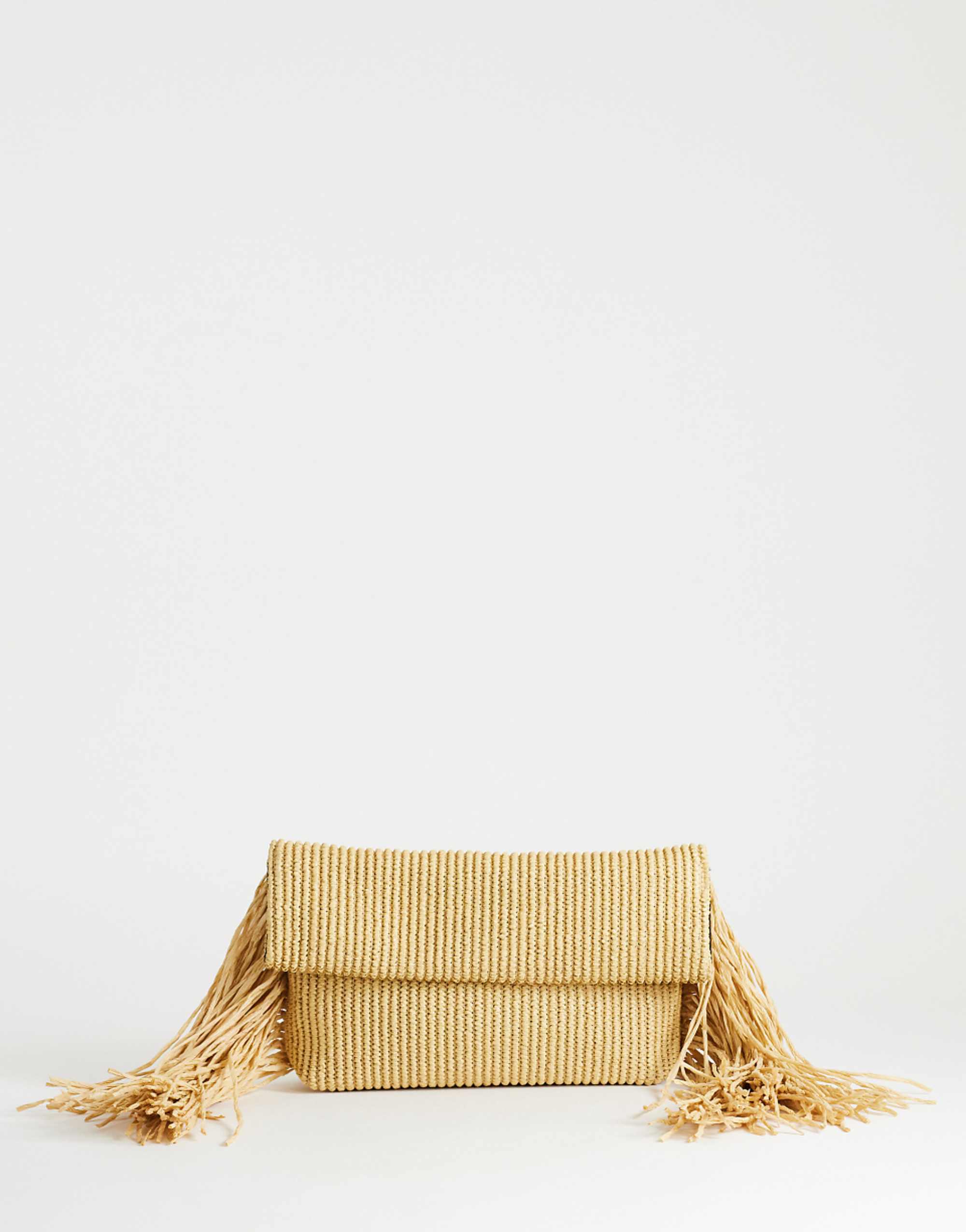 Topshop Tassel Oversized Weave Clutch Bag in Natural